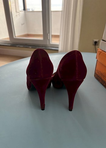 Bordo Süet Stiletto Kadın Ayakkabı - Görsel 3