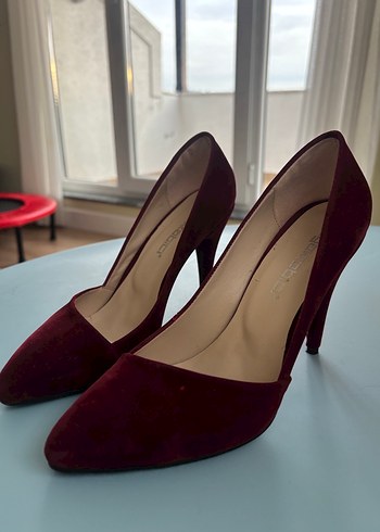 Bordo Süet Stiletto Kadın Ayakkabı - Görsel 2