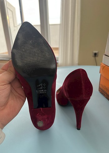 Bordo Süet Stiletto Kadın Ayakkabı - Görsel 4
