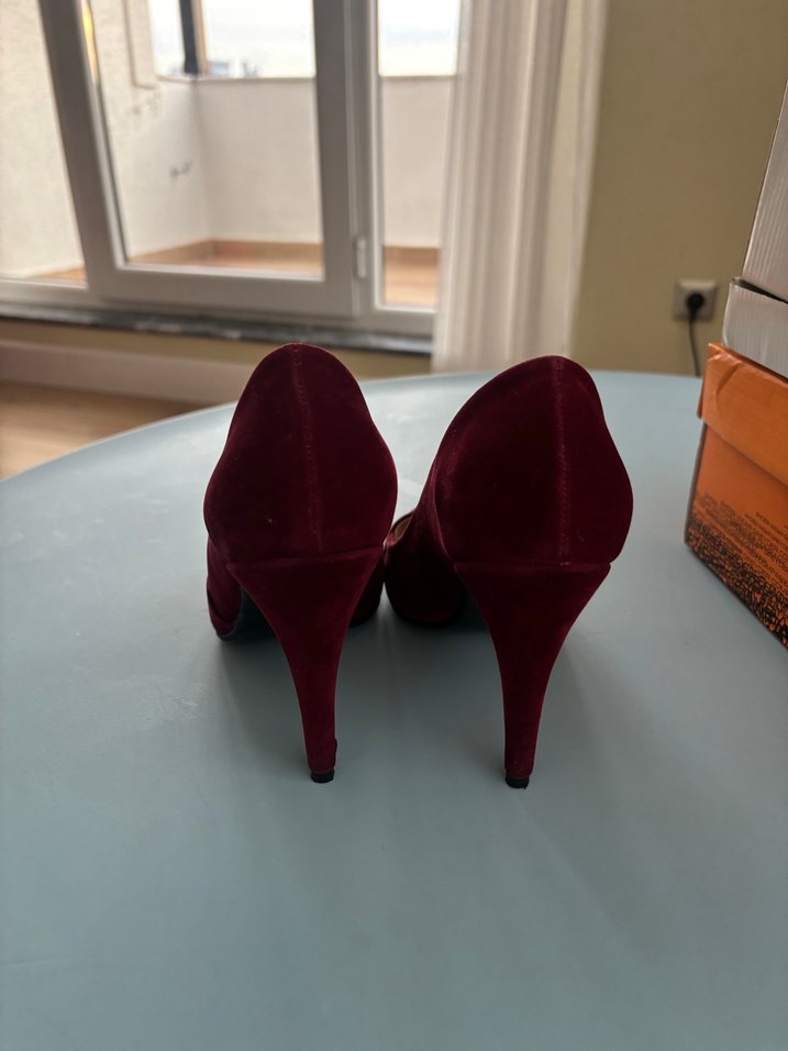 Bordo Süet Stiletto Kadın Ayakkabı - Görsel 3