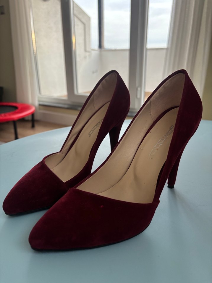 Bordo Süet Stiletto Kadın Ayakkabı - Görsel 2