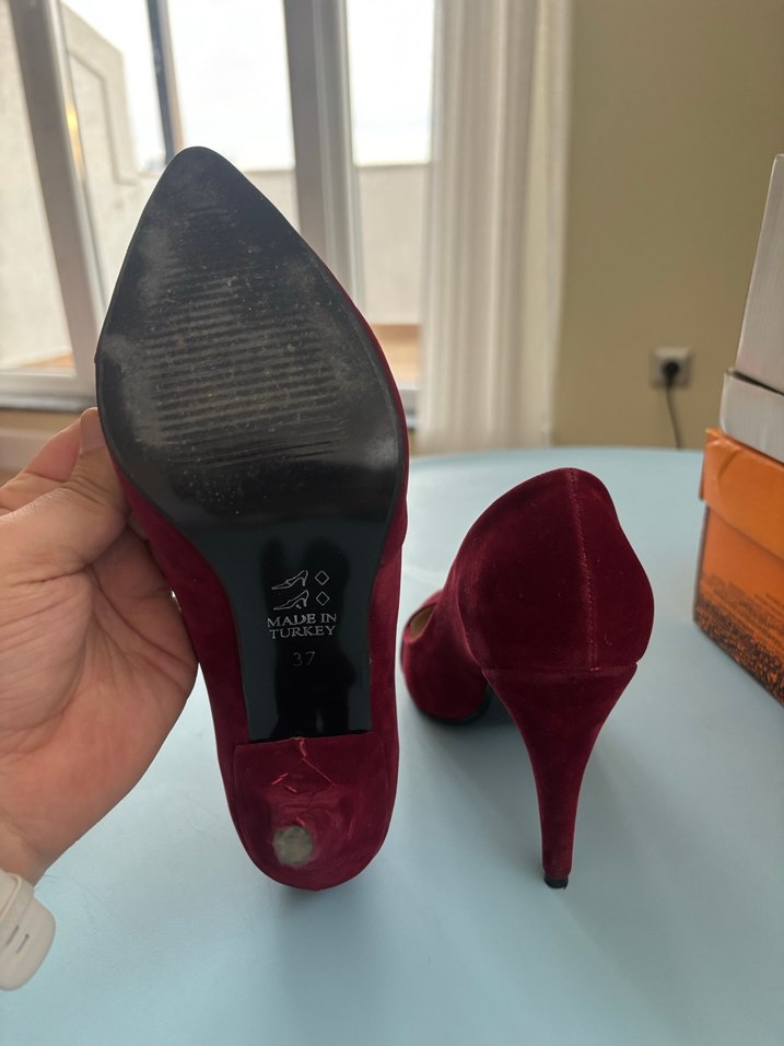 Bordo Süet Stiletto Kadın Ayakkabı - Görsel 4