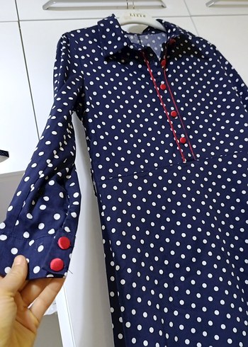 Lacivert Puantiyeli Hamile ve Emzirme Geceliği - Görsel 3