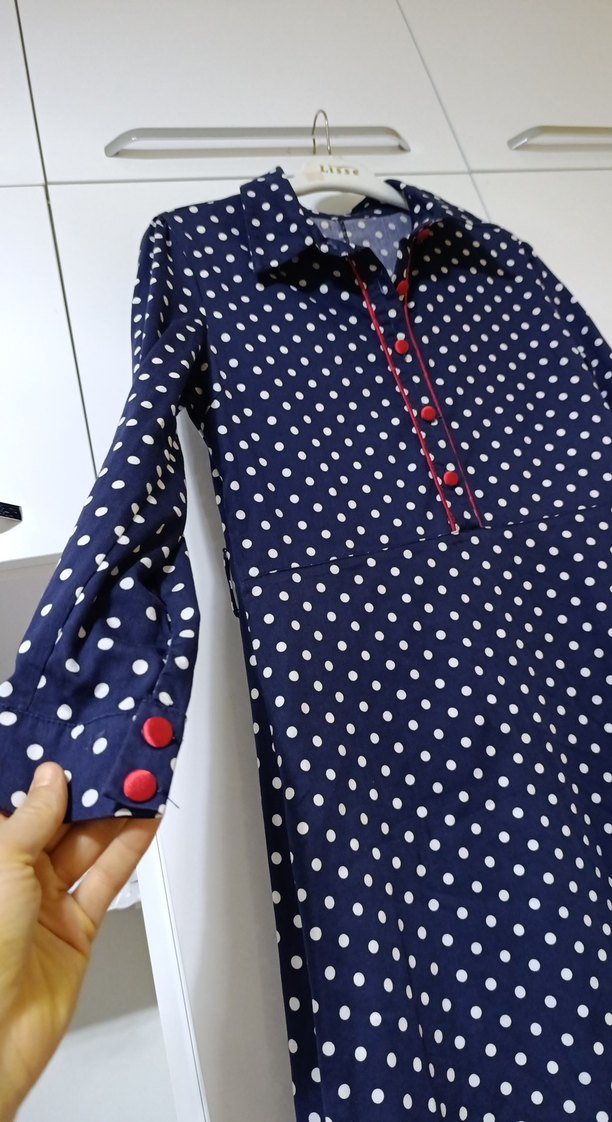 Lacivert Puantiyeli Hamile ve Emzirme Geceliği - Görsel 3