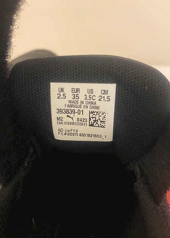 35 Beden siyah Renk Puma Siyah Erkek Çocuk Spor Ayakkabı