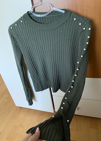 Düğmeli yeşil Kadın Triko Kazak - Görsel 2