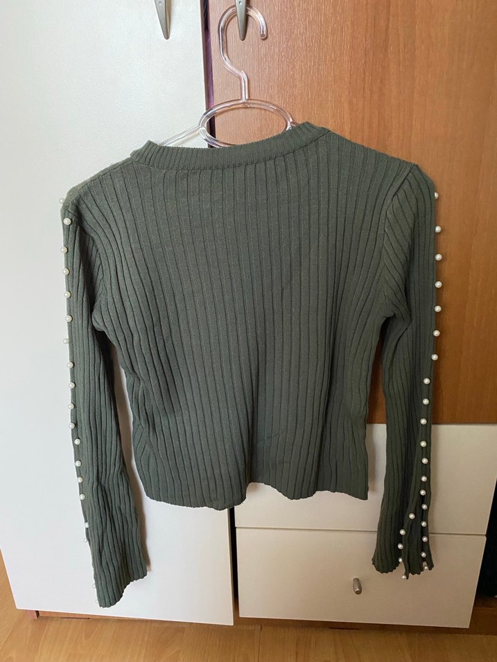 Düğmeli yeşil Kadın Triko Kazak - Görsel 3