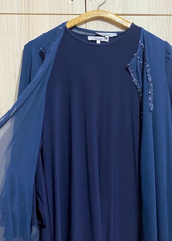 Drapeli Lacivert Uzun tesettür Abiye Elbise - Ana görsel