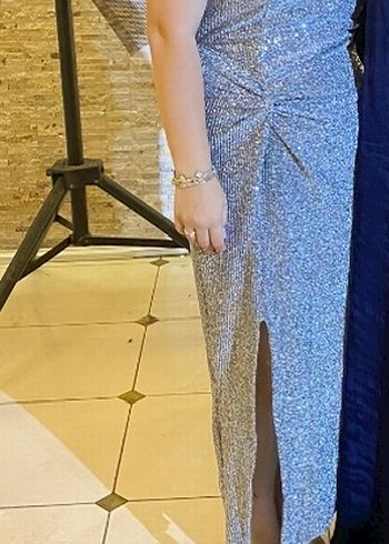 Gri Drapeli Uzun Abiye Elbise - Görsel 4