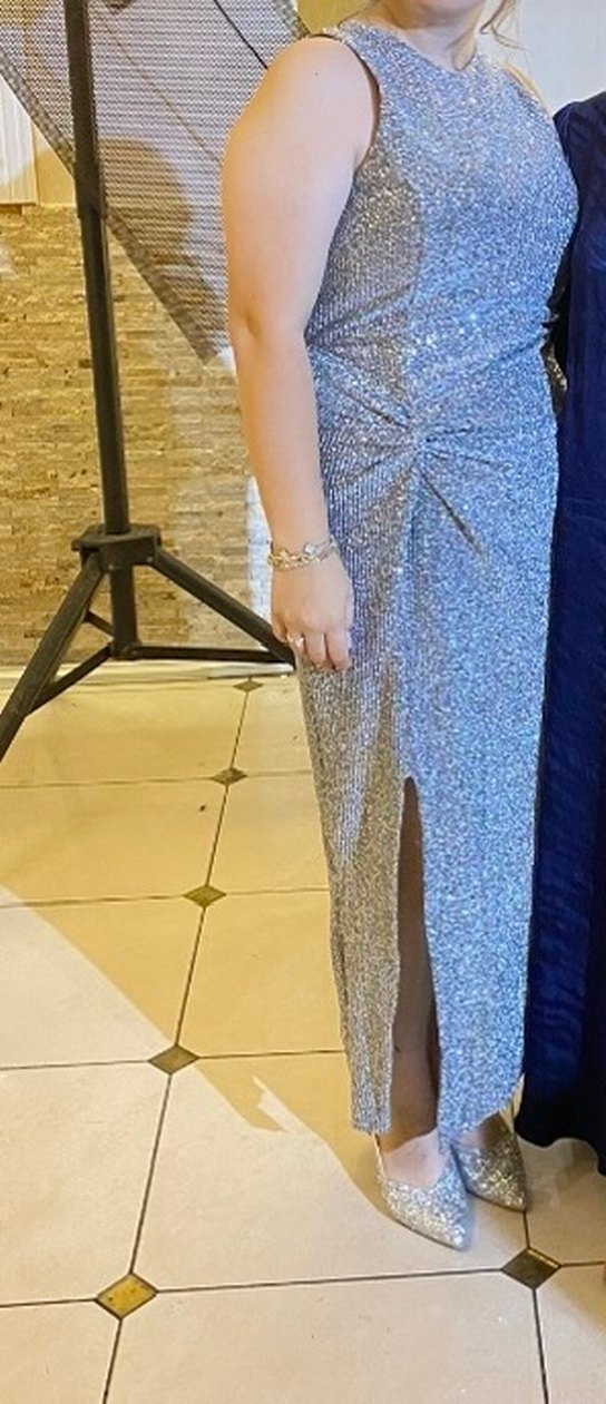 Gri Drapeli Uzun Abiye Elbise - Görsel 4