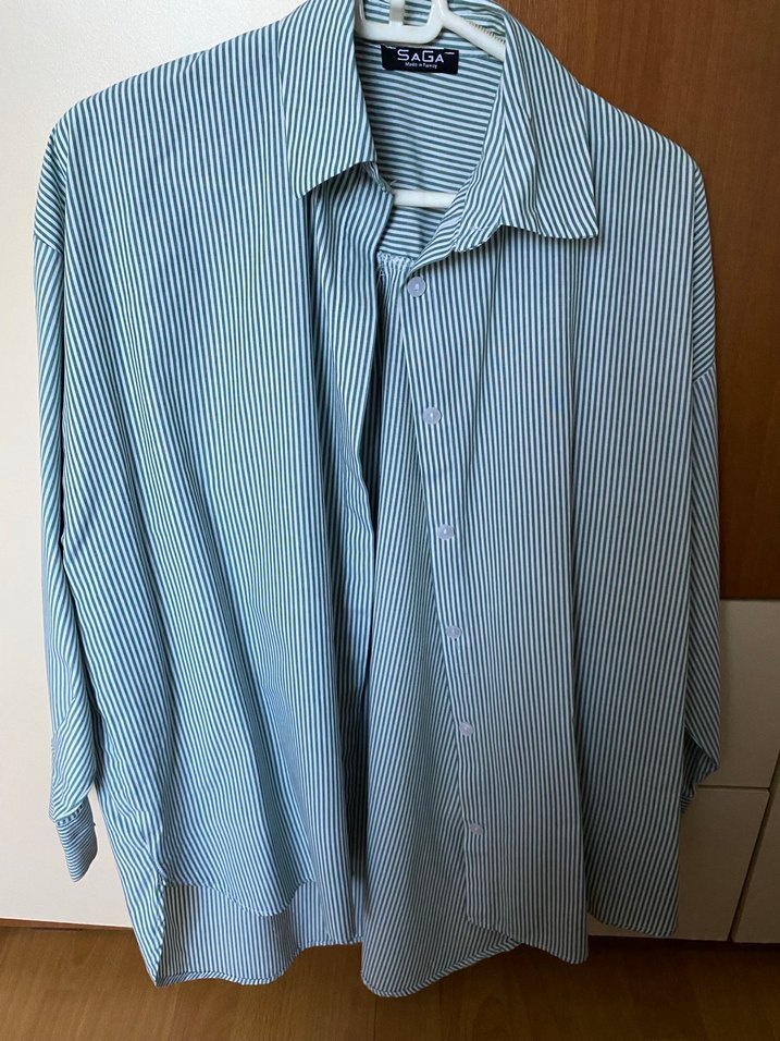 Yeşil Çizgili Uzun Kollu Kadın Gömlek - Görsel 2