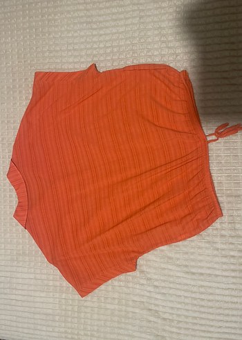 Turuncu Kısa Kollu Düğmeli Kadın Gömlek - Görsel 3