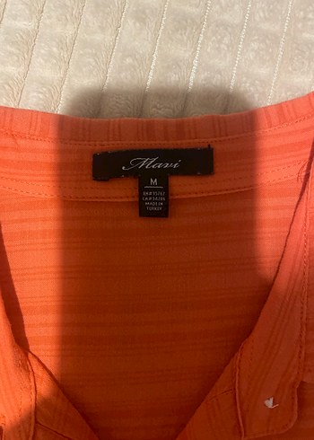 Turuncu Kısa Kollu Düğmeli Kadın Gömlek - Görsel 2