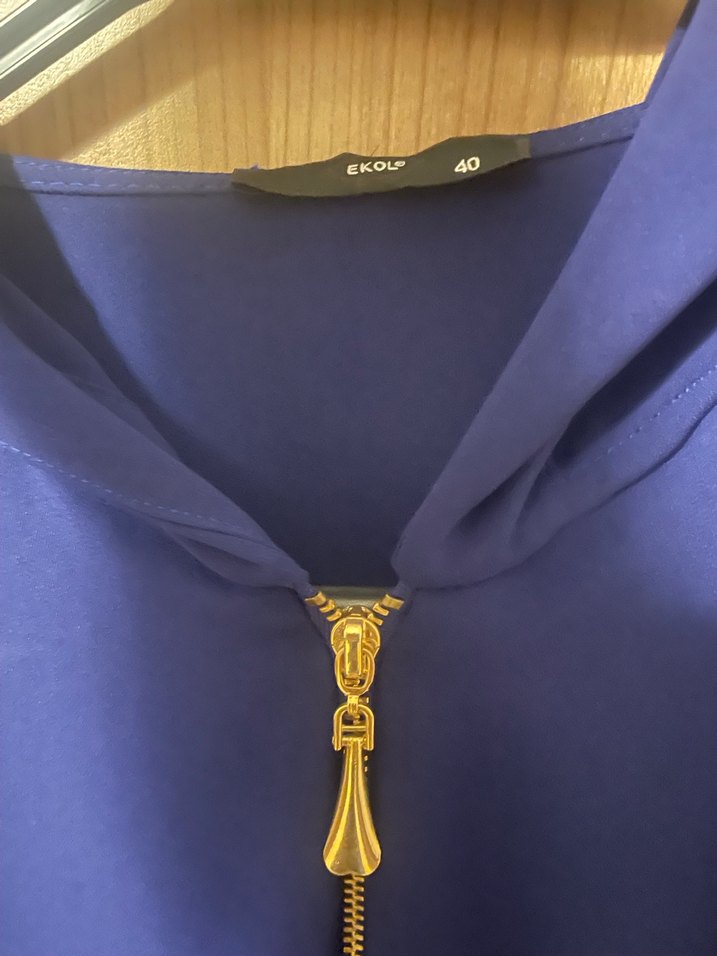 Mavi Fermuarlı Kadın Sweatshirt - Görsel 3