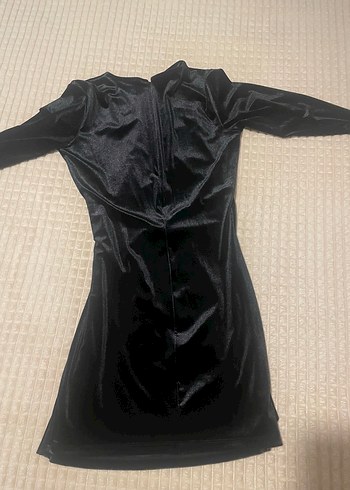 Siyah Drapeli V Yakalı kadife Midi Elbise - Görsel 2