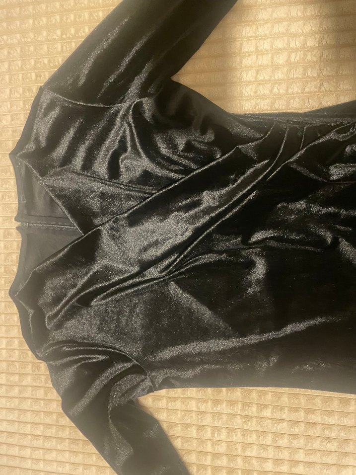 Siyah Drapeli V Yakalı kadife Midi Elbise - Görsel 3