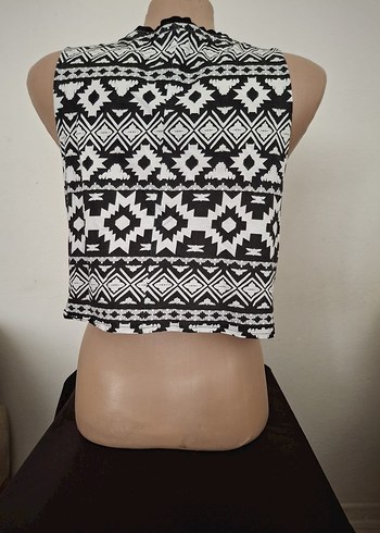 Bohem Siyah Desenli Kısa Crop Top - Görsel 2