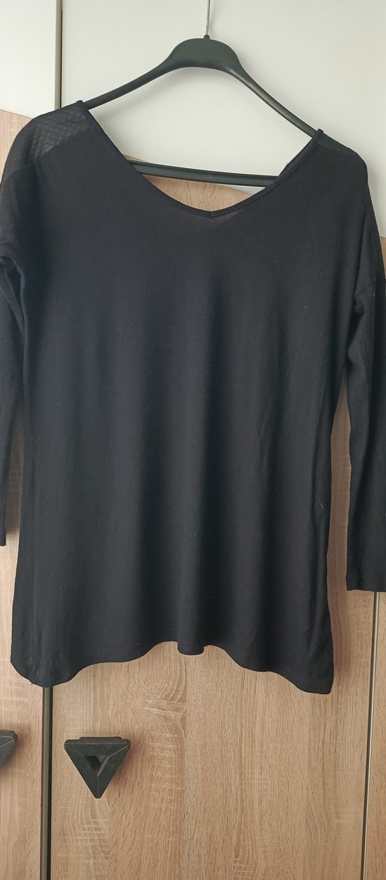 Siyah, Uzun Kollu, Omuz Detaylı Bluz - Görsel 2