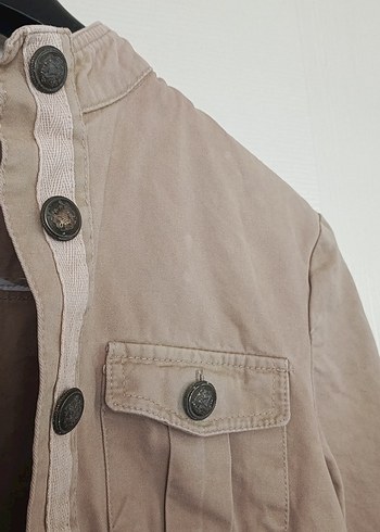 Bej Metal  Düğmeli Kadın Kot Ceket - Görsel 3