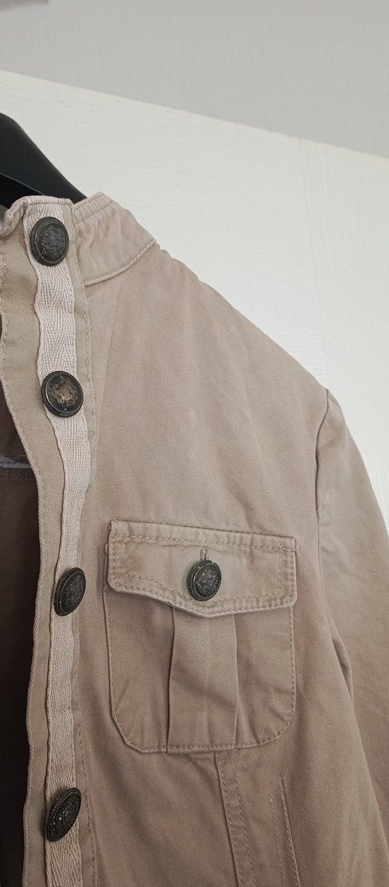 Bej Metal  Düğmeli Kadın Kot Ceket - Görsel 3