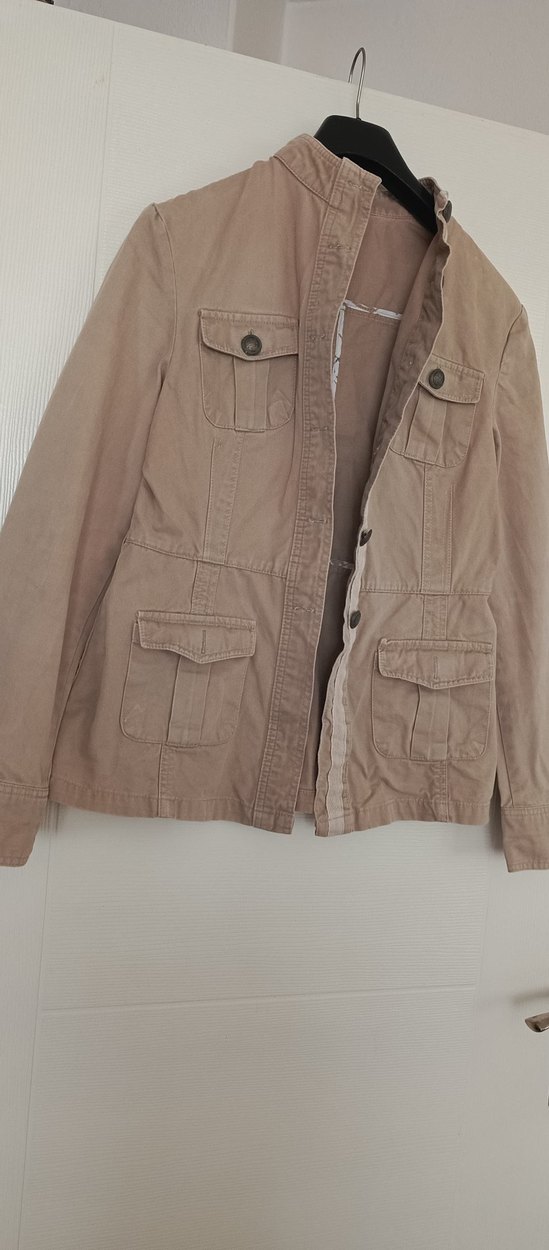 Bej Metal  Düğmeli Kadın Kot Ceket - Görsel 2