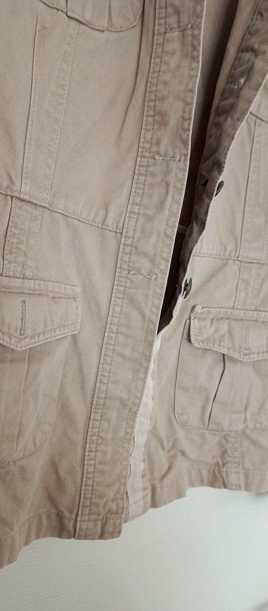 Bej Metal  Düğmeli Kadın Kot Ceket - Görsel 4