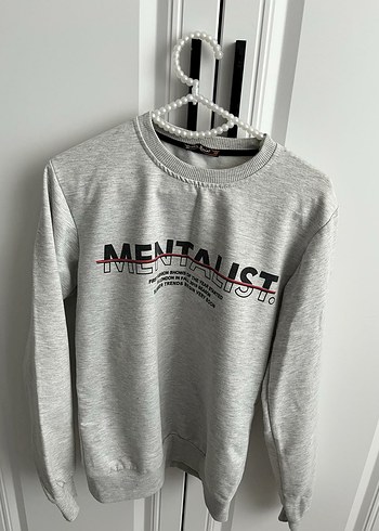 Gri Baskılı Oversize Kadın Sweatshirt