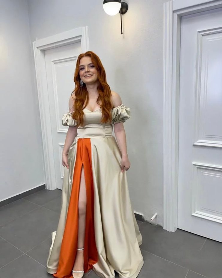 Bej Drapeli Uzun Abiye Elbise - Görsel 2