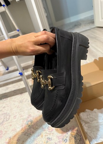 Kadın Siyah Platform Topuklu Tokalı Loafer ürün kutulu yeni - Görsel 5