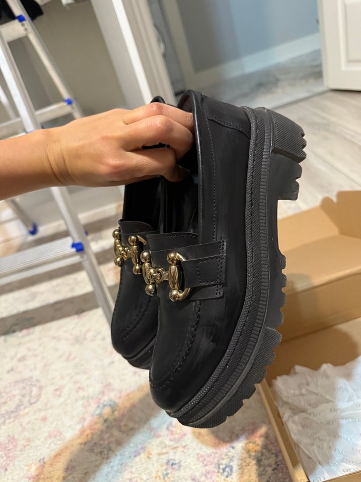 Kadın Siyah Platform Topuklu Tokalı Loafer ürün kutulu yeni - Görsel 5