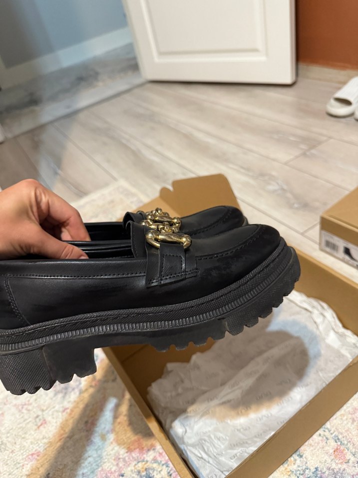 Kadın Siyah Platform Topuklu Tokalı Loafer ürün kutulu yeni - Görsel 4