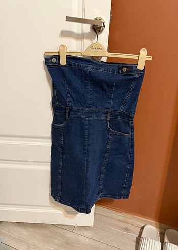 Kadın Mavi Kot Midi Straplez Tulum - Görsel 2