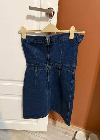 Kadın Mavi Kot Midi Straplez Tulum - Görsel 4