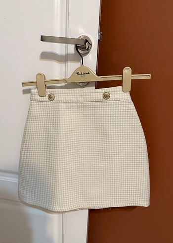 Düğmeli Beyaz Ekose Midi Etek kışlık - Görsel 2