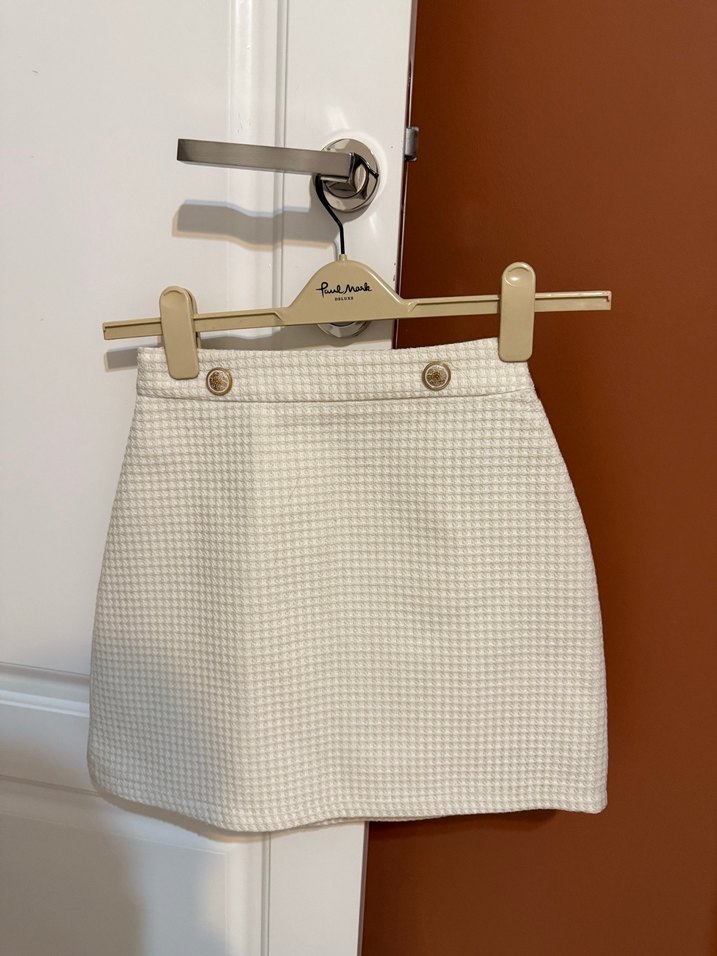 Düğmeli Beyaz Ekose Midi Etek kışlık - Görsel 2