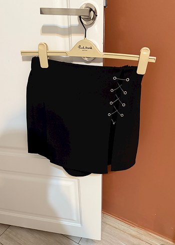 Düğmeli Siyah Süet Mini Etek - Görsel 3