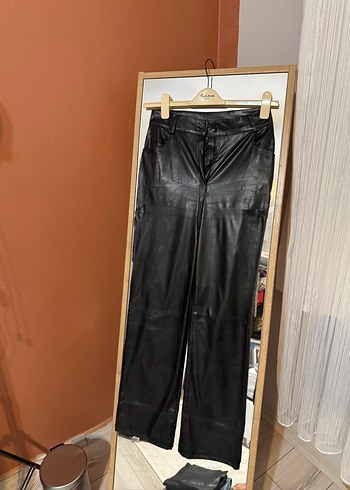 Siyah Deri Midi Kadın Pantolon - Görsel 2