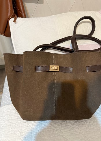 Kahverengi Süet Kadın Omuz Çantası - Görsel 3