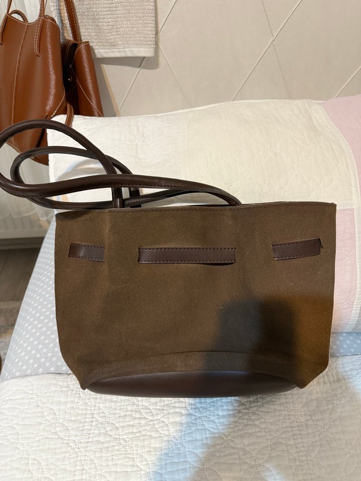 Kahverengi Süet Kadın Omuz Çantası - Görsel 5