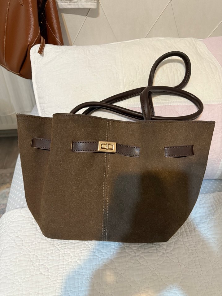 Kahverengi Süet Kadın Omuz Çantası - Görsel 4