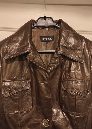 Kahverengi Deri Kemerli Kadın Ceket - Görsel 2