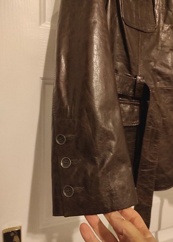 Kahverengi Deri Kemerli Kadın Ceket - Görsel 4