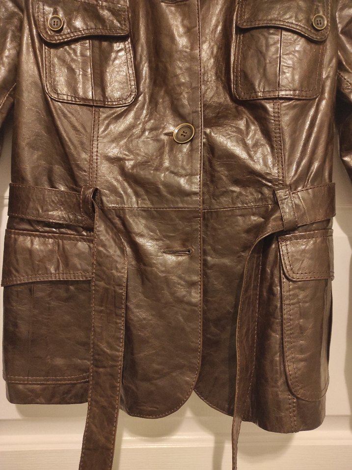 Kahverengi Deri Kemerli Kadın Ceket - Görsel 3