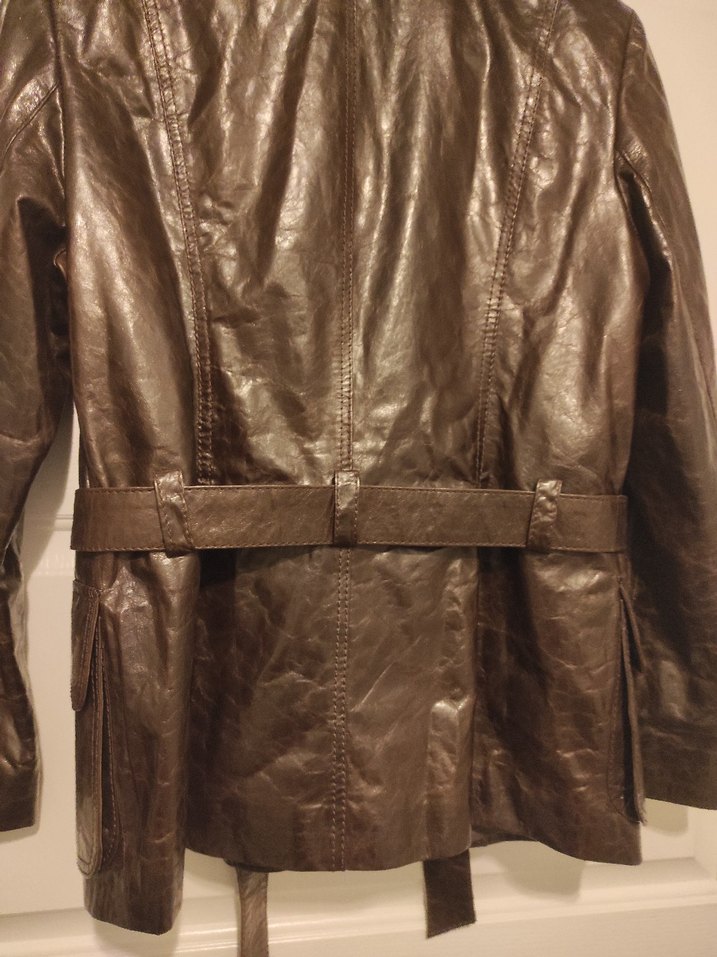 Kahverengi Deri Kemerli Kadın Ceket - Görsel 5