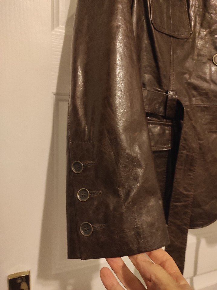 Kahverengi Deri Kemerli Kadın Ceket - Görsel 4