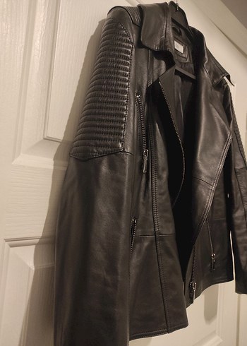 Kadın Siyah Deri Biker Ceket - Görsel 2