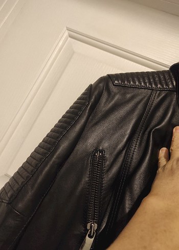 Kadın Siyah Deri Biker Ceket - Görsel 4