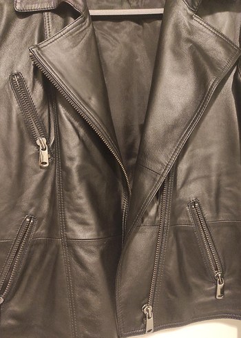 Kadın Siyah Deri Biker Ceket - Görsel 3