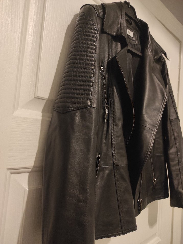 Kadın Siyah Deri Biker Ceket - Görsel 2