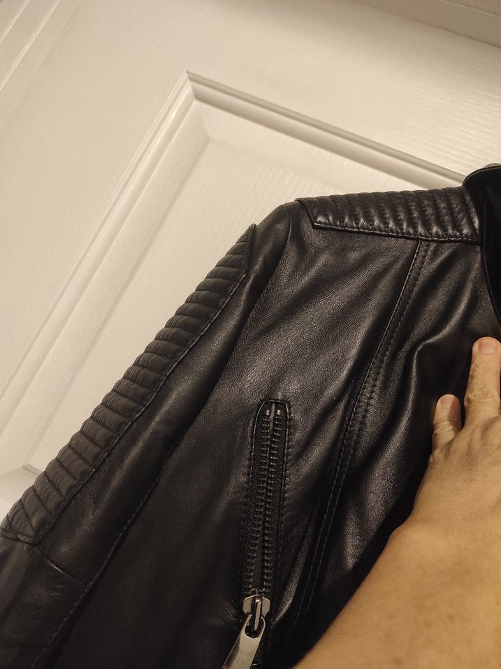 Kadın Siyah Deri Biker Ceket - Görsel 4